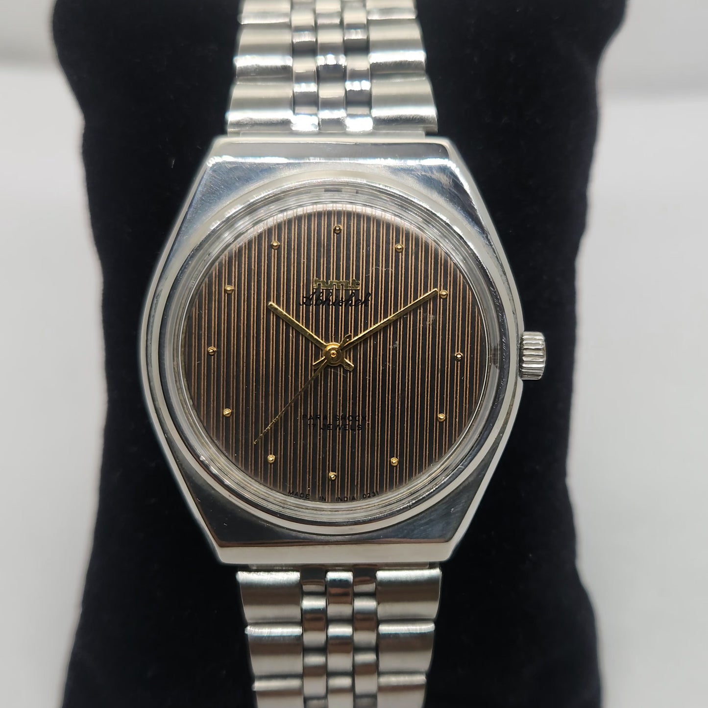 Vintage Original HMT Abhishek Hand Winding 17 Jewels Brown Face Jubilee Bracelet Men's Wrist Watch OG227