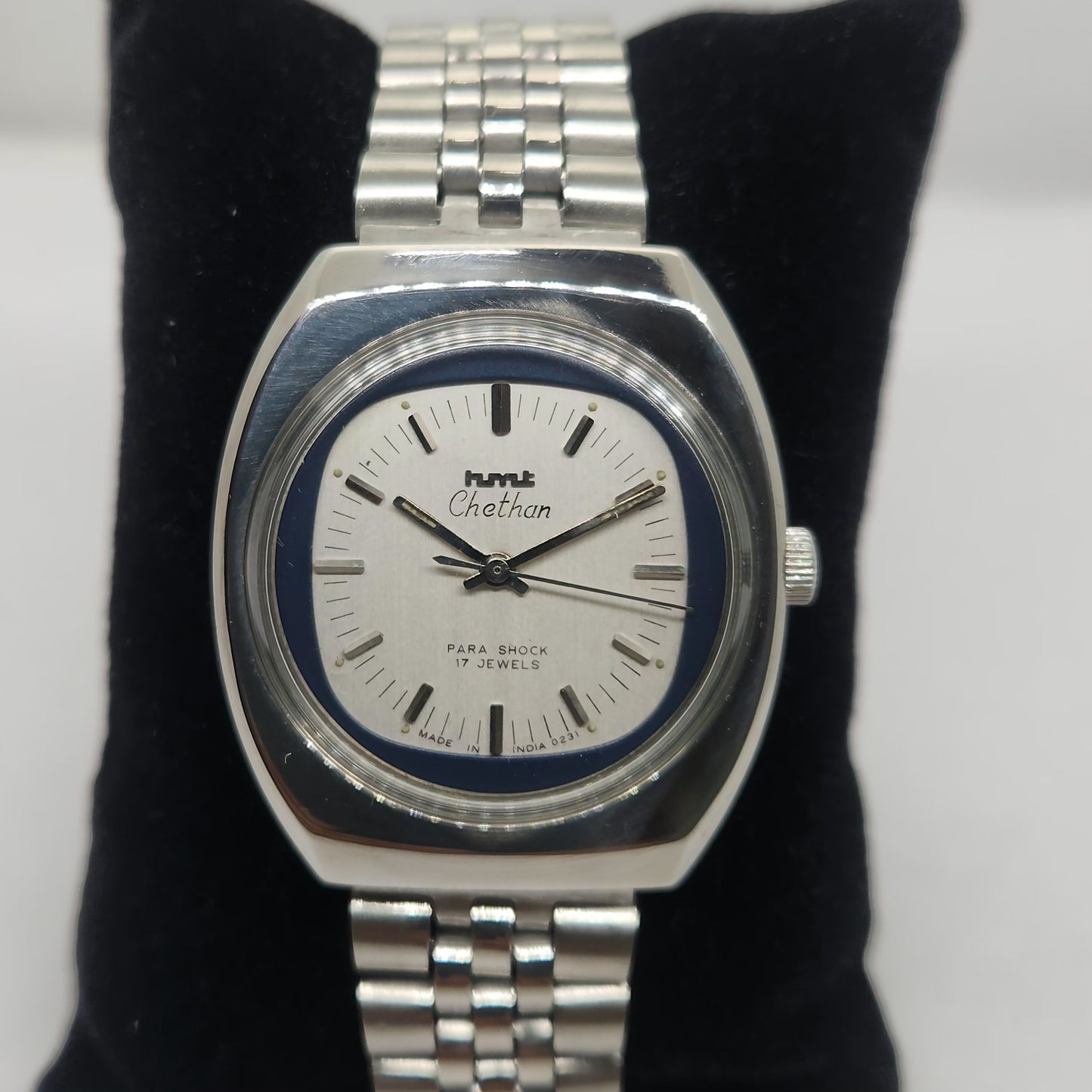 Vintage Original HMT Chethan Hand Winding 17 Jewels Silver Face Jubilee Bracelet Men's Wrist Watch OG229