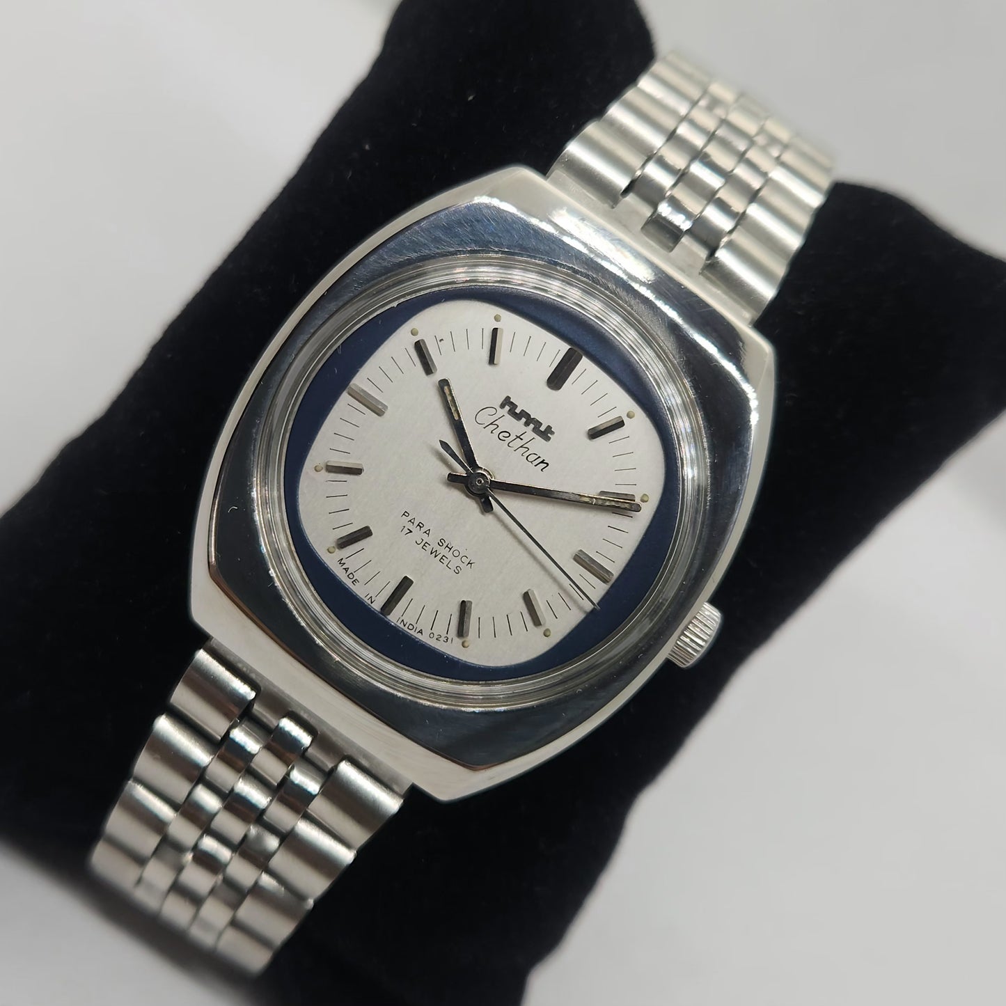 Vintage Original HMT Chethan Hand Winding 17 Jewels Silver Face Jubilee Bracelet Men's Wrist Watch OG229