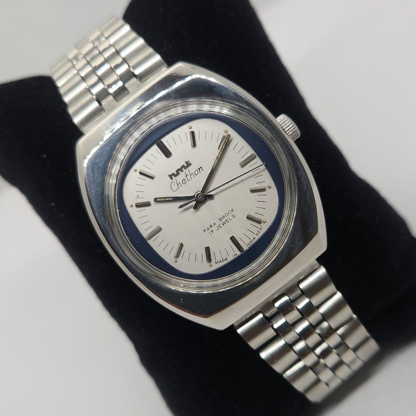 Vintage Original HMT Chethan Hand Winding 17 Jewels Silver Face Jubilee Bracelet Men's Wrist Watch OG229
