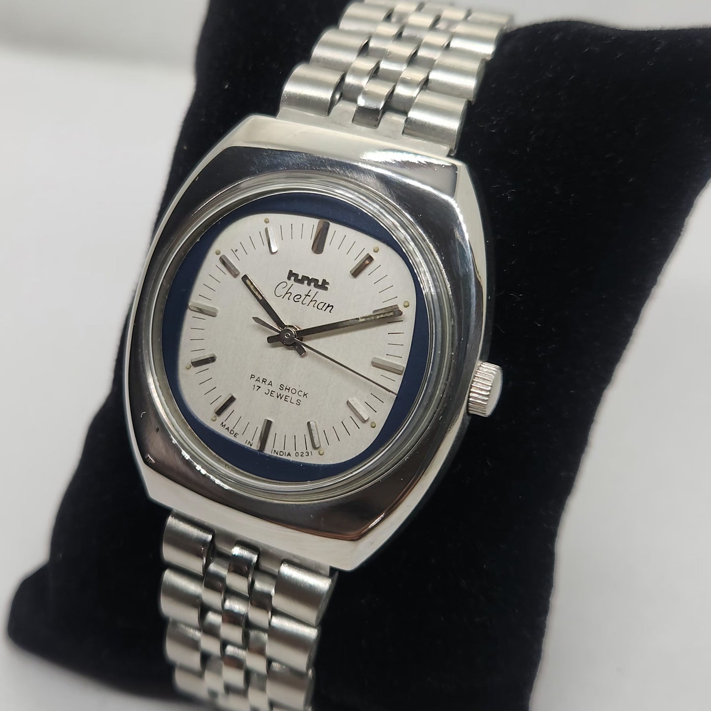 Vintage Original HMT Chethan Hand Winding 17 Jewels Silver Face Jubilee Bracelet Men's Wrist Watch OG229