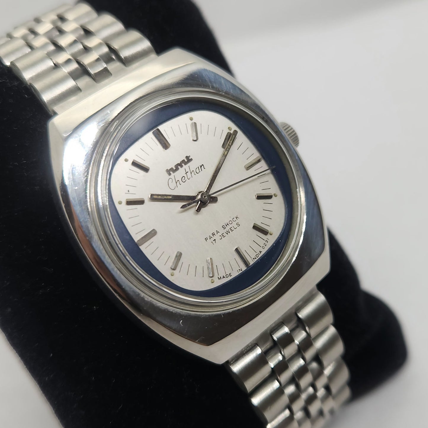 Vintage Original HMT Chethan Hand Winding 17 Jewels Silver Face Jubilee Bracelet Men's Wrist Watch OG229