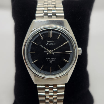 Vintage Original HMT Trisul Hand Winding 17 Jewels Black Face Jubilee Bracelet Men's Wrist Watch OG233