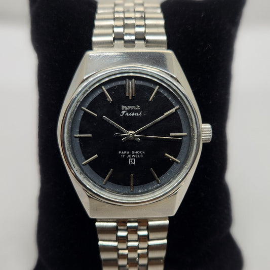 Vintage Original HMT Trisul Hand Winding 17 Jewels Black Face Jubilee Bracelet Men's Wrist Watch OG233