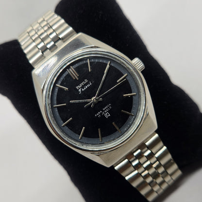 Vintage Original HMT Trisul Hand Winding 17 Jewels Black Face Jubilee Bracelet Men's Wrist Watch OG233