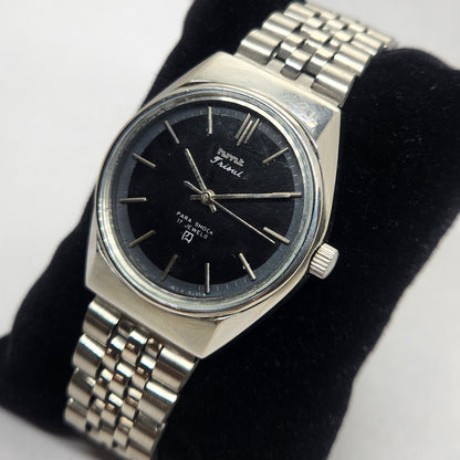 Vintage Original HMT Trisul Hand Winding 17 Jewels Black Face Jubilee Bracelet Men's Wrist Watch OG233