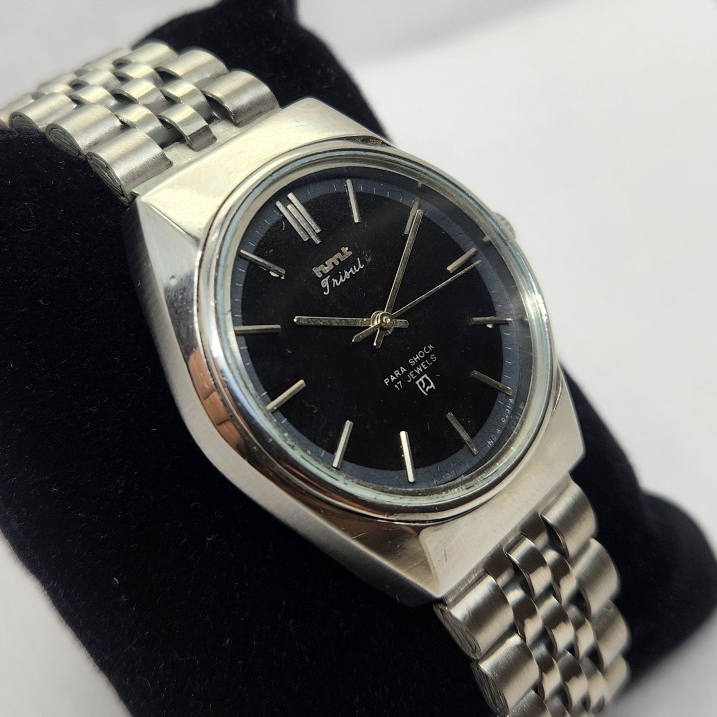 Vintage Original HMT Trisul Hand Winding 17 Jewels Black Face Jubilee Bracelet Men's Wrist Watch OG233