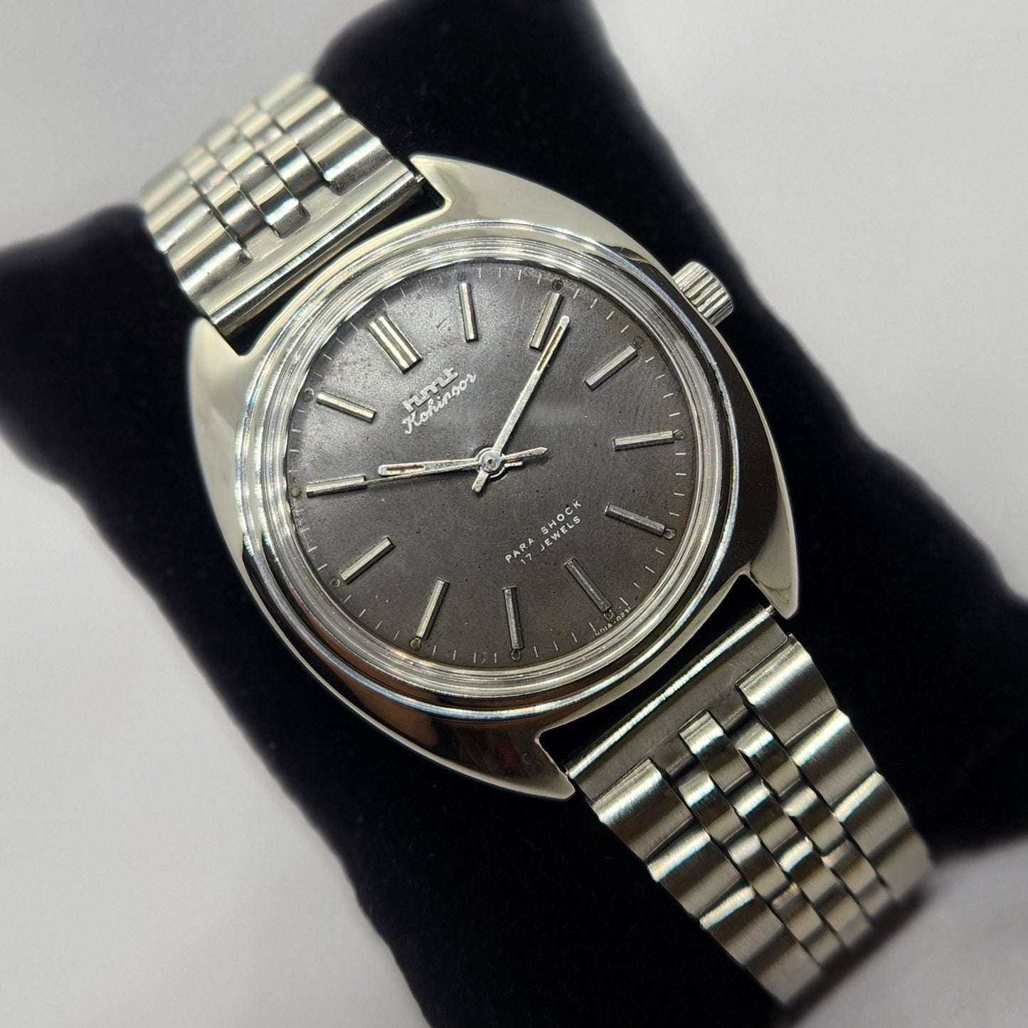 Vintage Original HMT Kohinoor Hand Winding 17 Jewels Black Face Jubilee Bracelet Men's Wrist Watch OG234