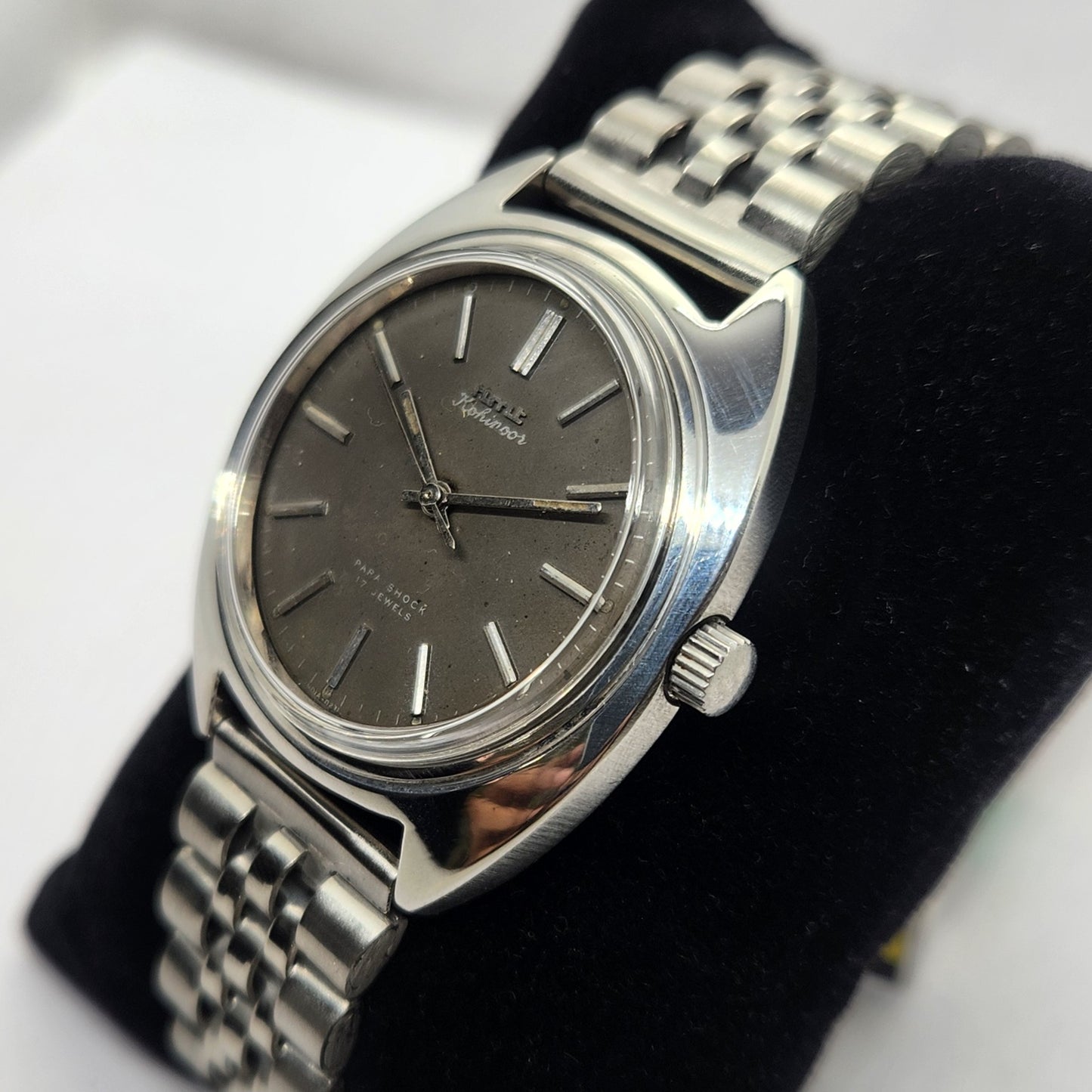 Vintage Original HMT Kohinoor Hand Winding 17 Jewels Black Face Jubilee Bracelet Men's Wrist Watch OG234