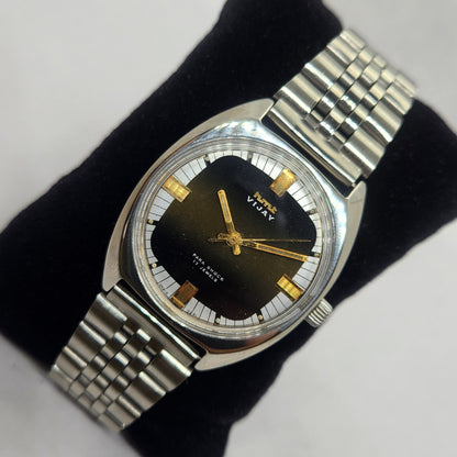 Vintage Original HMT Vijay Hand Winding 17 Jewels Black Face Jubilee Bracelet Men's Wrist Watch OG235