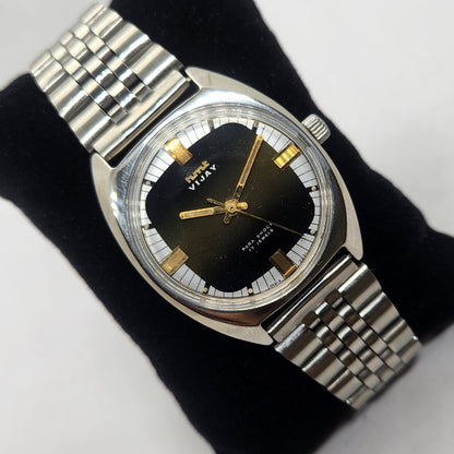 Vintage Original HMT Vijay Hand Winding 17 Jewels Black Face Jubilee Bracelet Men's Wrist Watch OG235