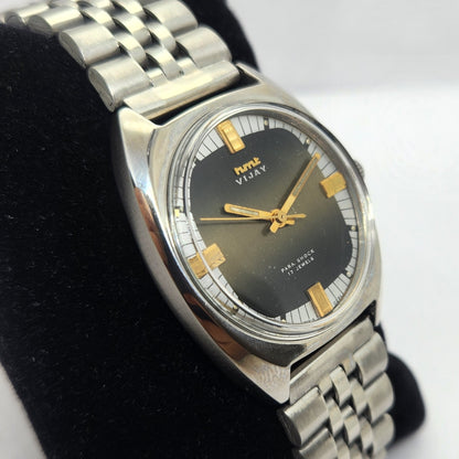 Vintage Original HMT Vijay Hand Winding 17 Jewels Black Face Jubilee Bracelet Men's Wrist Watch OG235