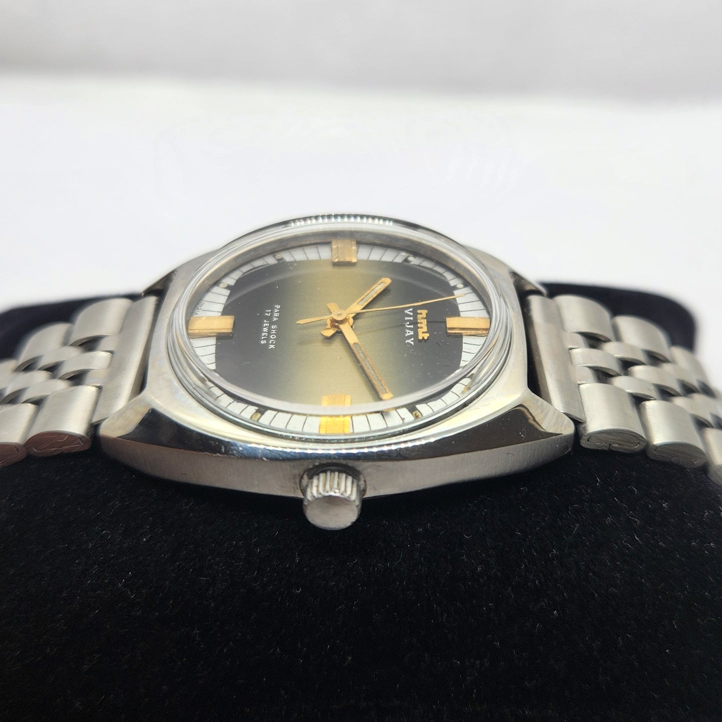 Vintage Original HMT Vijay Hand Winding 17 Jewels Black Face Jubilee Bracelet Men's Wrist Watch OG235