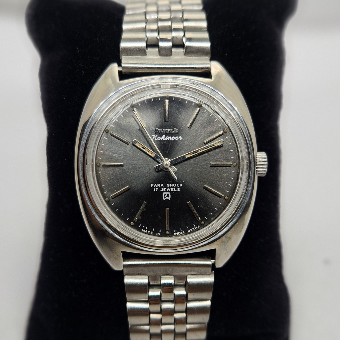 Vintage Original HMT Kohinoor Hand Winding 17 Jewels Black Face Jubilee Bracelet Men's Wrist Watch OG237