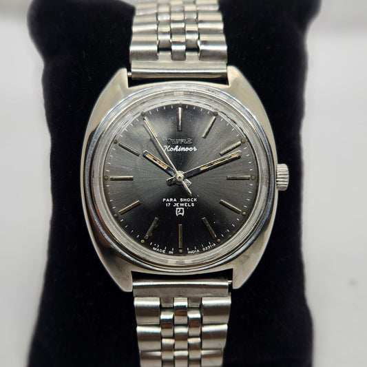 Vintage Original HMT Kohinoor Hand Winding 17 Jewels Black Face Jubilee Bracelet Men's Wrist Watch OG237