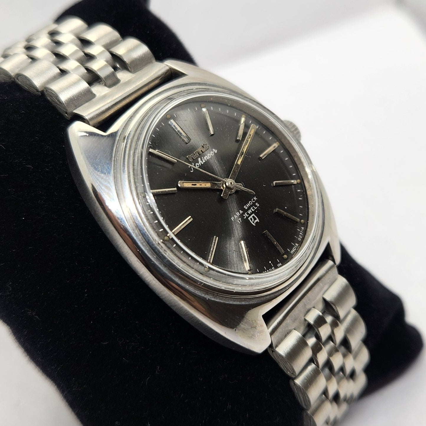 Vintage Original HMT Kohinoor Hand Winding 17 Jewels Black Face Jubilee Bracelet Men's Wrist Watch OG237