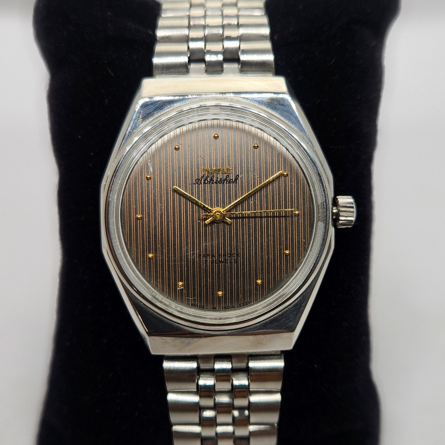Vintage Original HMT Abhishek Hand Winding 17 Jewels Brown Face Jubilee Bracelet Men's Wrist Watch OG238