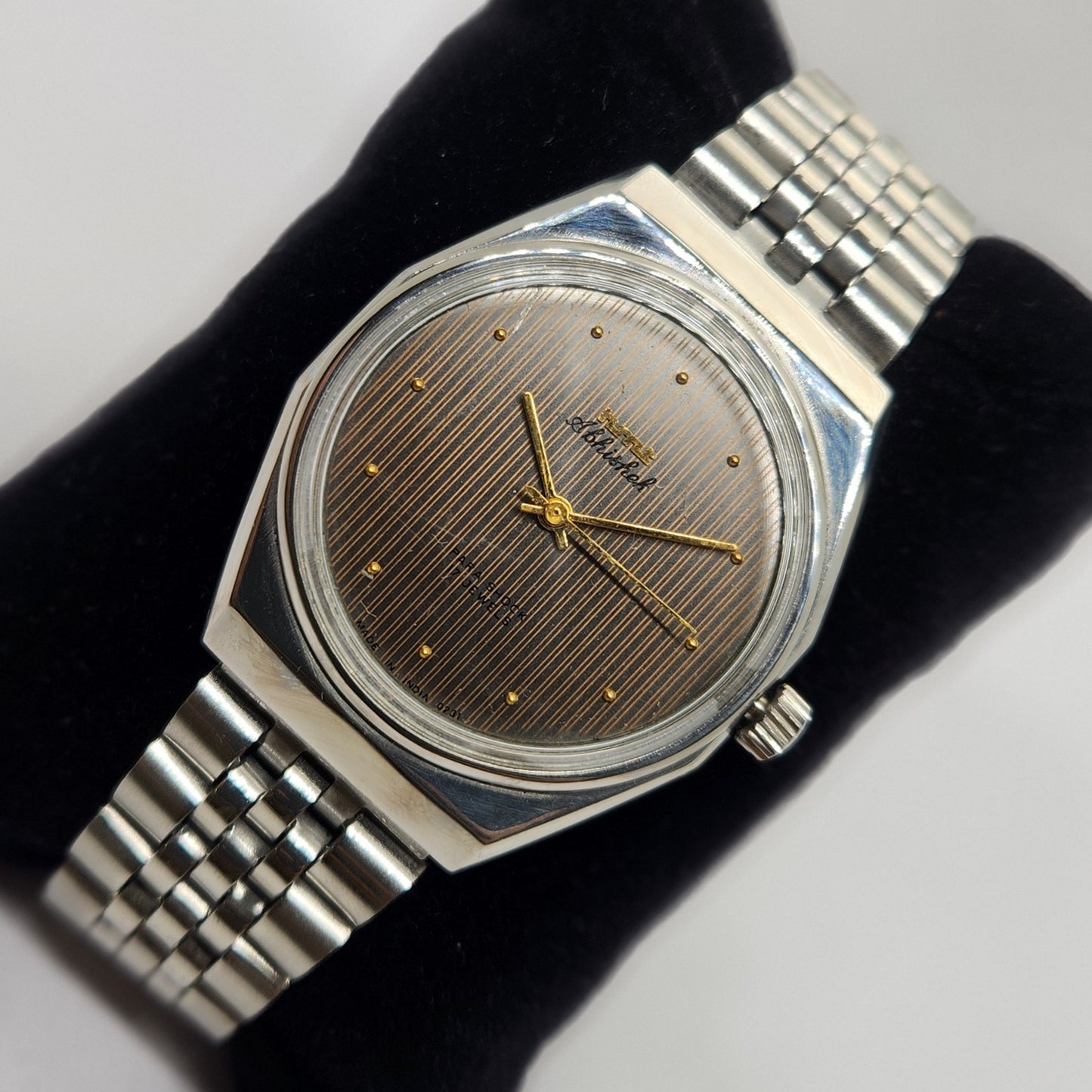 Vintage Original HMT Abhishek Hand Winding 17 Jewels Brown Face Jubilee Bracelet Men's Wrist Watch OG238