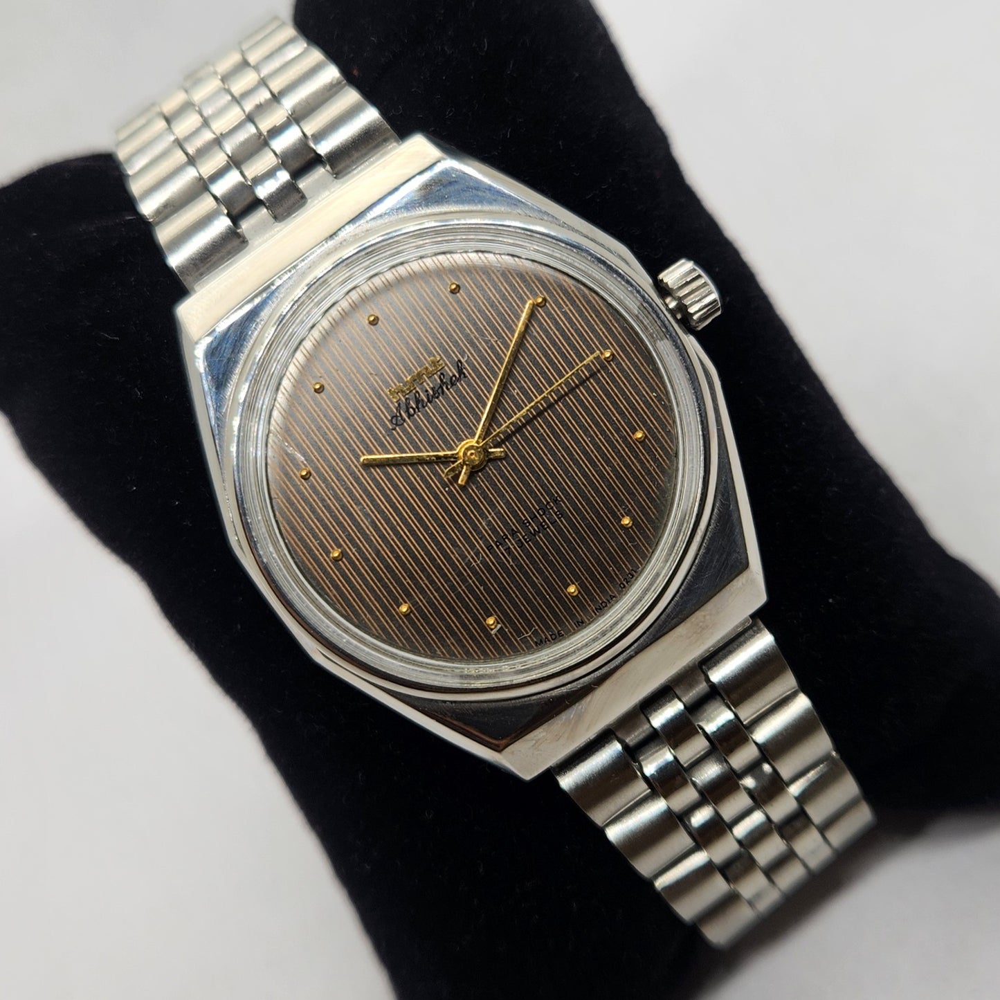 Vintage Original HMT Abhishek Hand Winding 17 Jewels Brown Face Jubilee Bracelet Men's Wrist Watch OG238