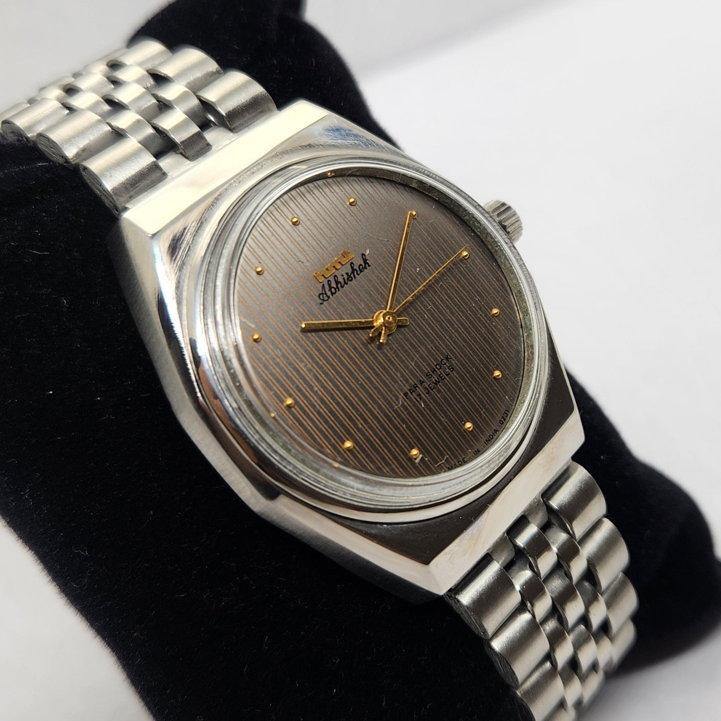 Vintage Original HMT Abhishek Hand Winding 17 Jewels Brown Face Jubilee Bracelet Men's Wrist Watch OG238