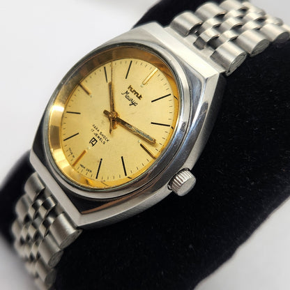 Vintage Original HMT Maurya Hand Winding 17 Jewels Gold Face Jubilee Bracelet Men's Wrist Watch OG239
