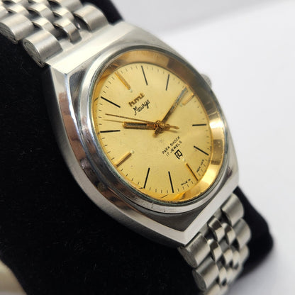 Vintage Original HMT Maurya Hand Winding 17 Jewels Gold Face Jubilee Bracelet Men's Wrist Watch OG239