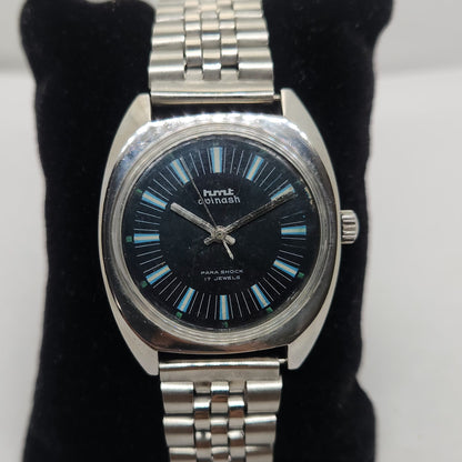 Vintage Original HMT Avinash Hand Winding 17 Jewels Black Face Jubilee Bracelet Men's Wrist Watch OG240