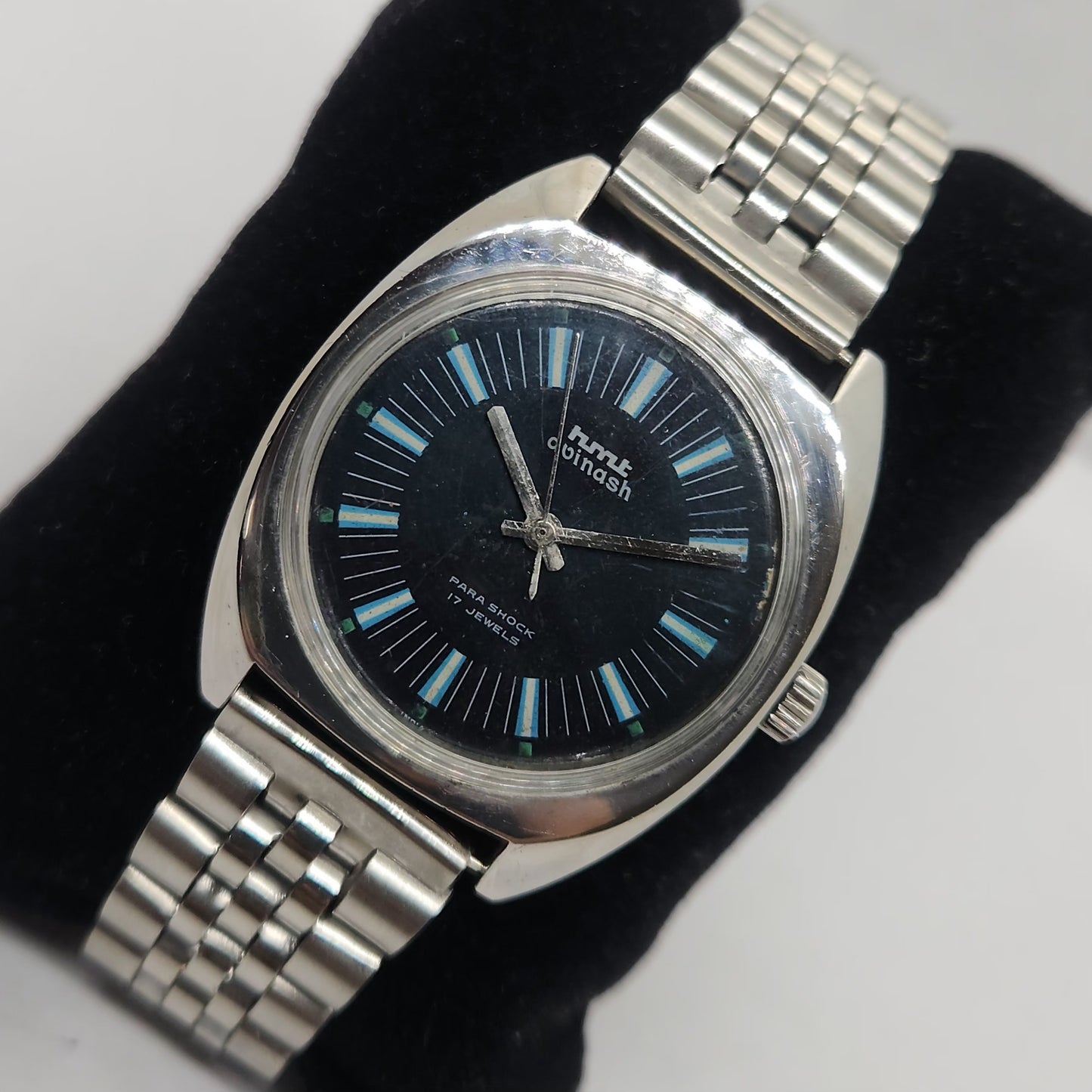 Vintage Original HMT Avinash Hand Winding 17 Jewels Black Face Jubilee Bracelet Men's Wrist Watch OG240