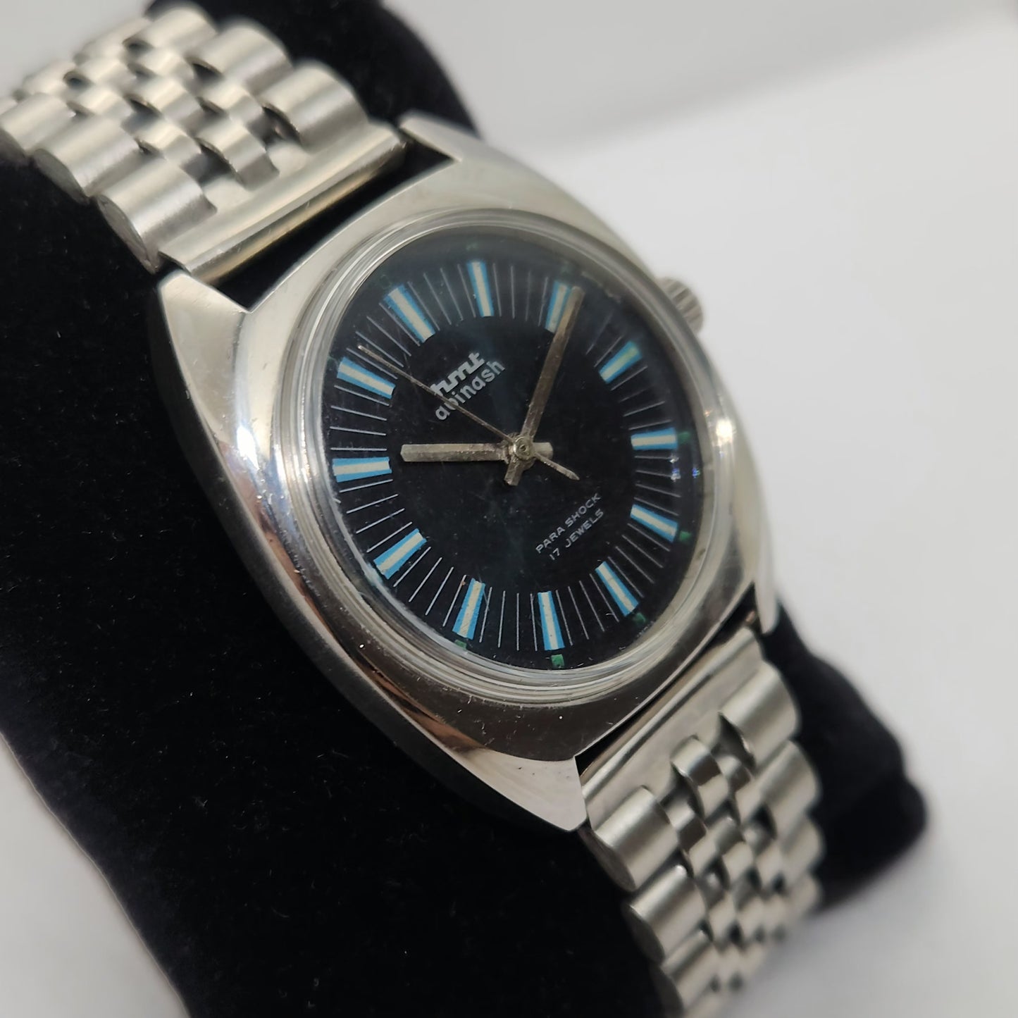 Vintage Original HMT Avinash Hand Winding 17 Jewels Black Face Jubilee Bracelet Men's Wrist Watch OG240