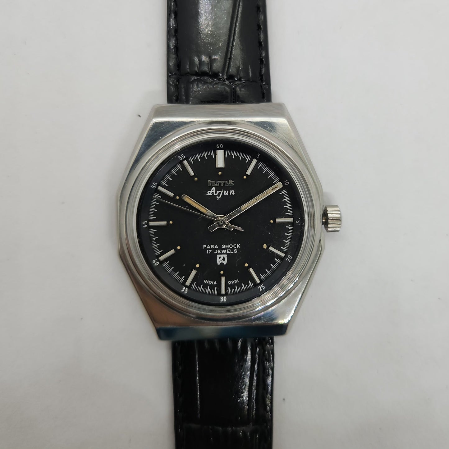 Vintage Original HMT Arjun Hand Winding 17 Jewels Black Face Men's Wrist Watch OG243