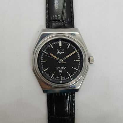 Vintage Original HMT Arjun Hand Winding 17 Jewels Black Face Men's Wrist Watch OG243