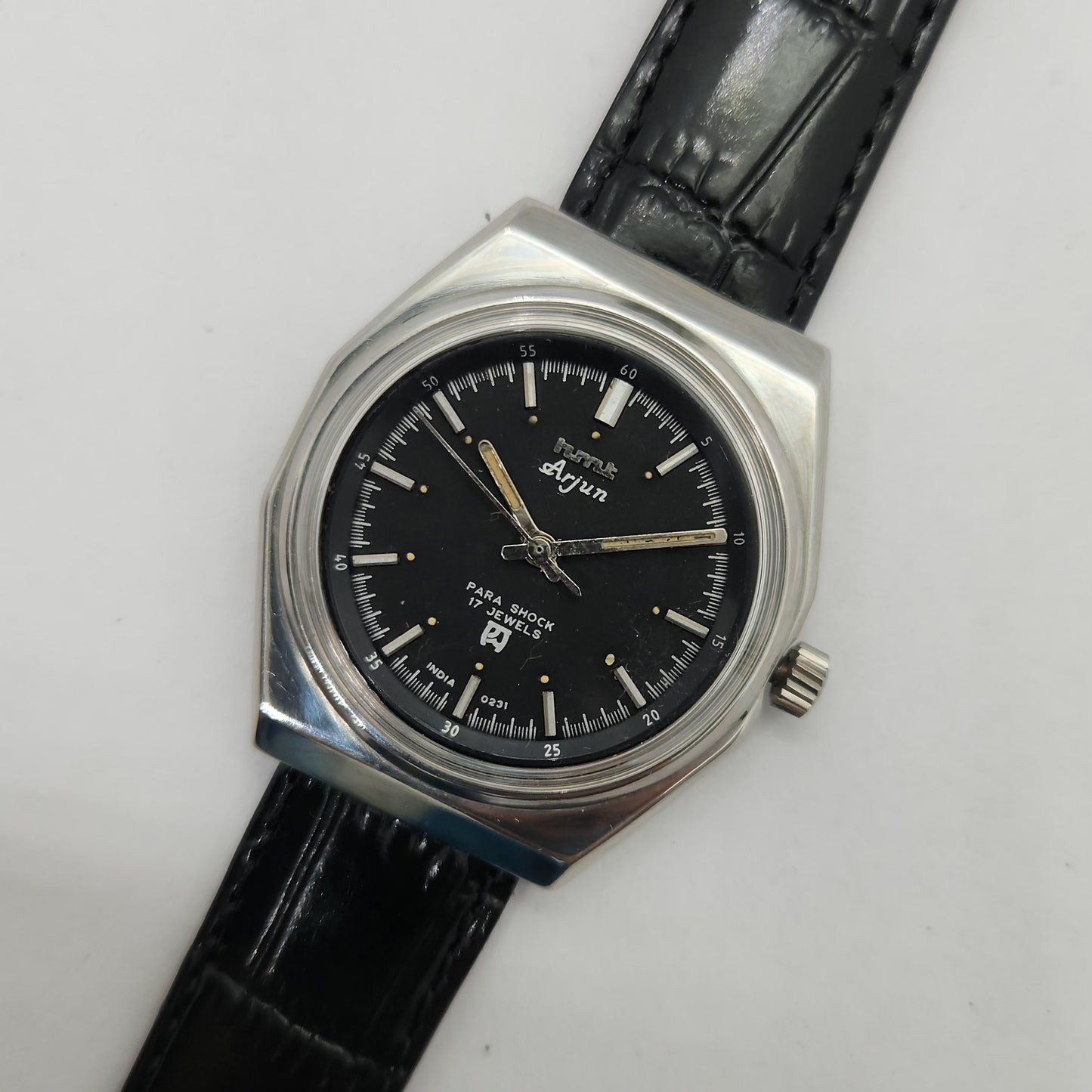Vintage Original HMT Arjun Hand Winding 17 Jewels Black Face Men's Wrist Watch OG243