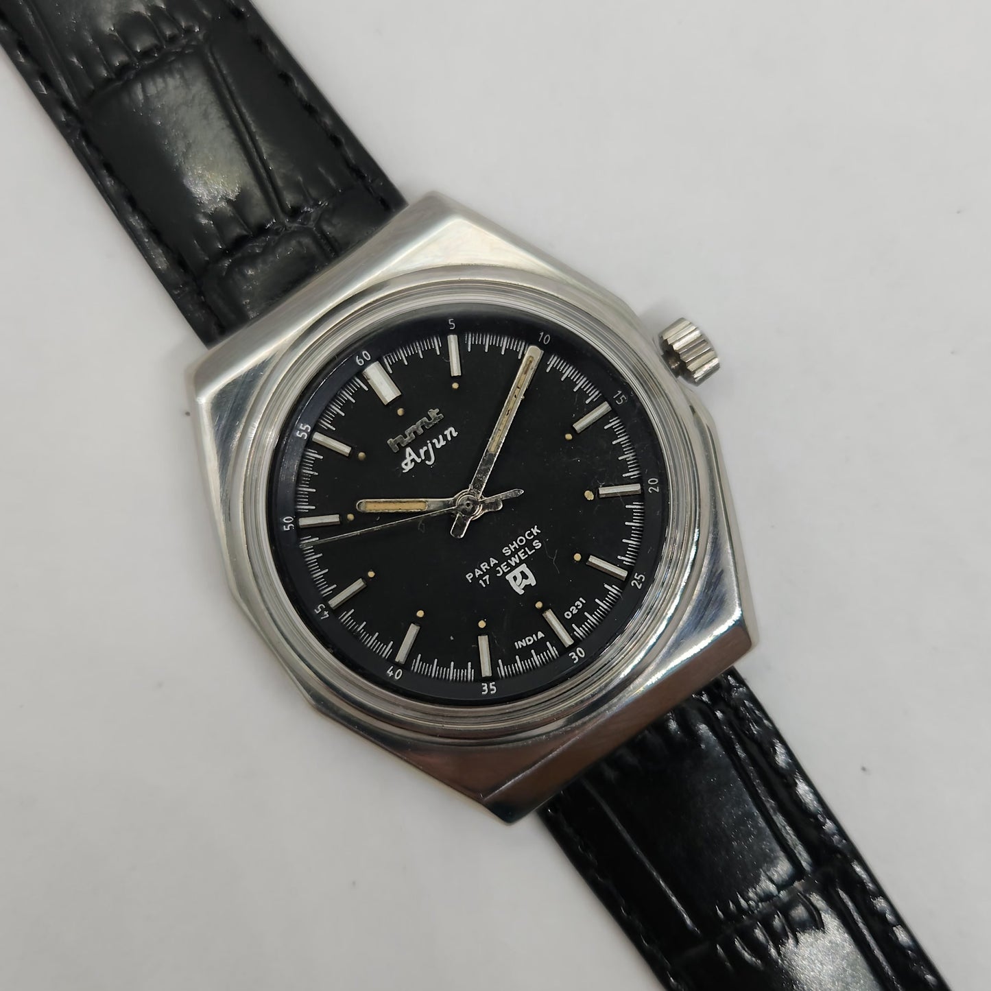 Vintage Original HMT Arjun Hand Winding 17 Jewels Black Face Men's Wrist Watch OG243