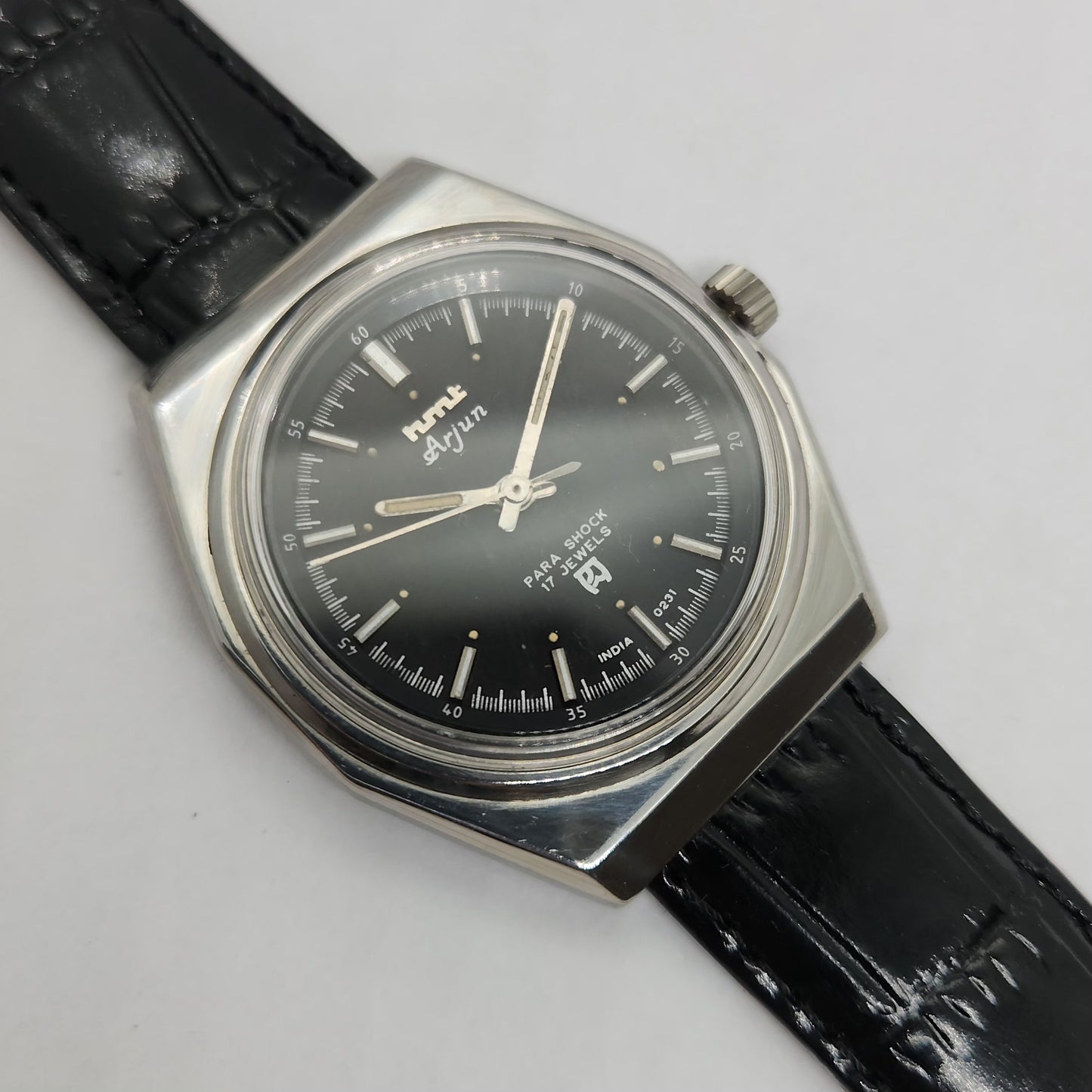 Vintage Original HMT Arjun Hand Winding 17 Jewels Black Face Men's Wrist Watch OG243