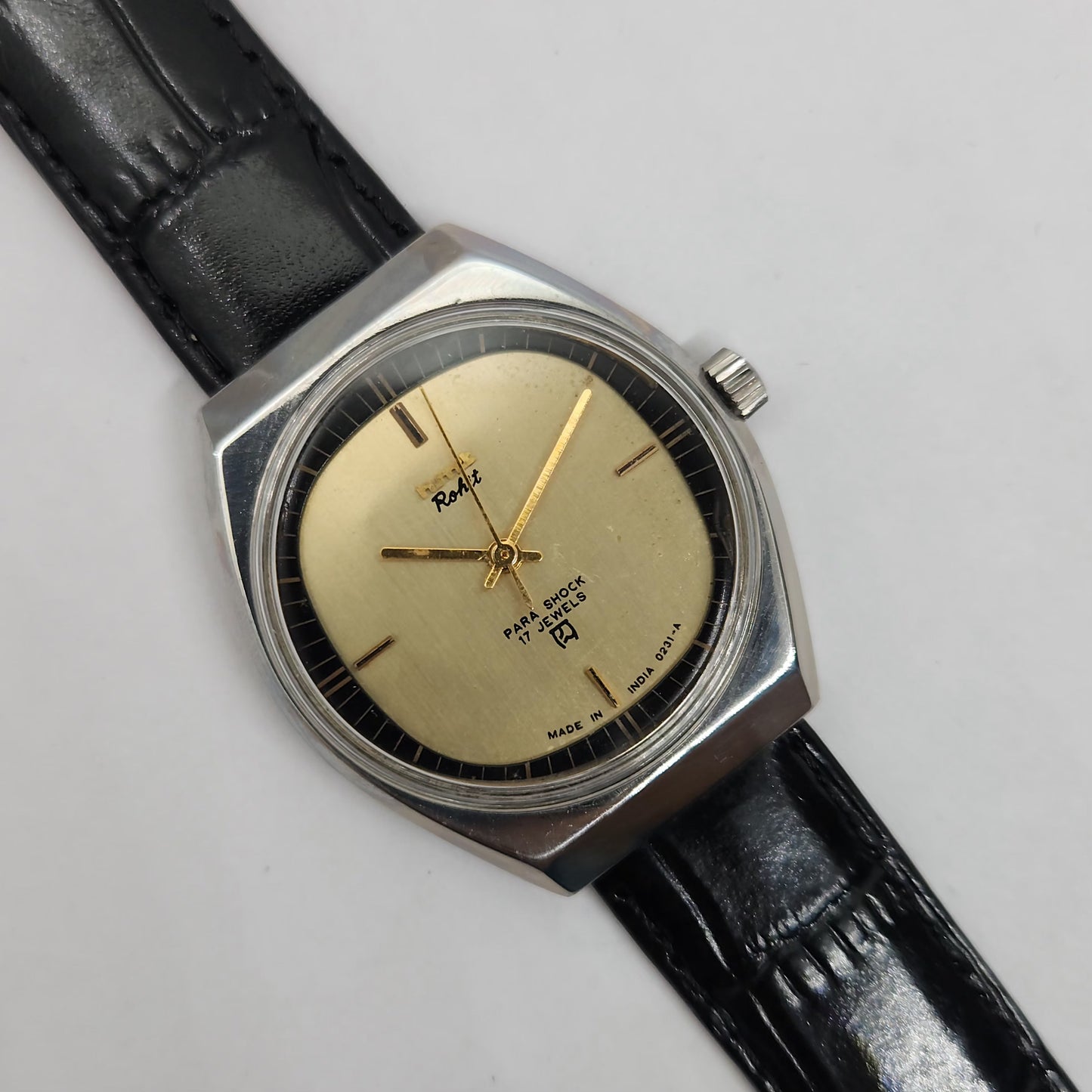 Vintage Original HMT Rohit Hand Winding 17 Jewels Gold Face Men's Wrist Watch OG244