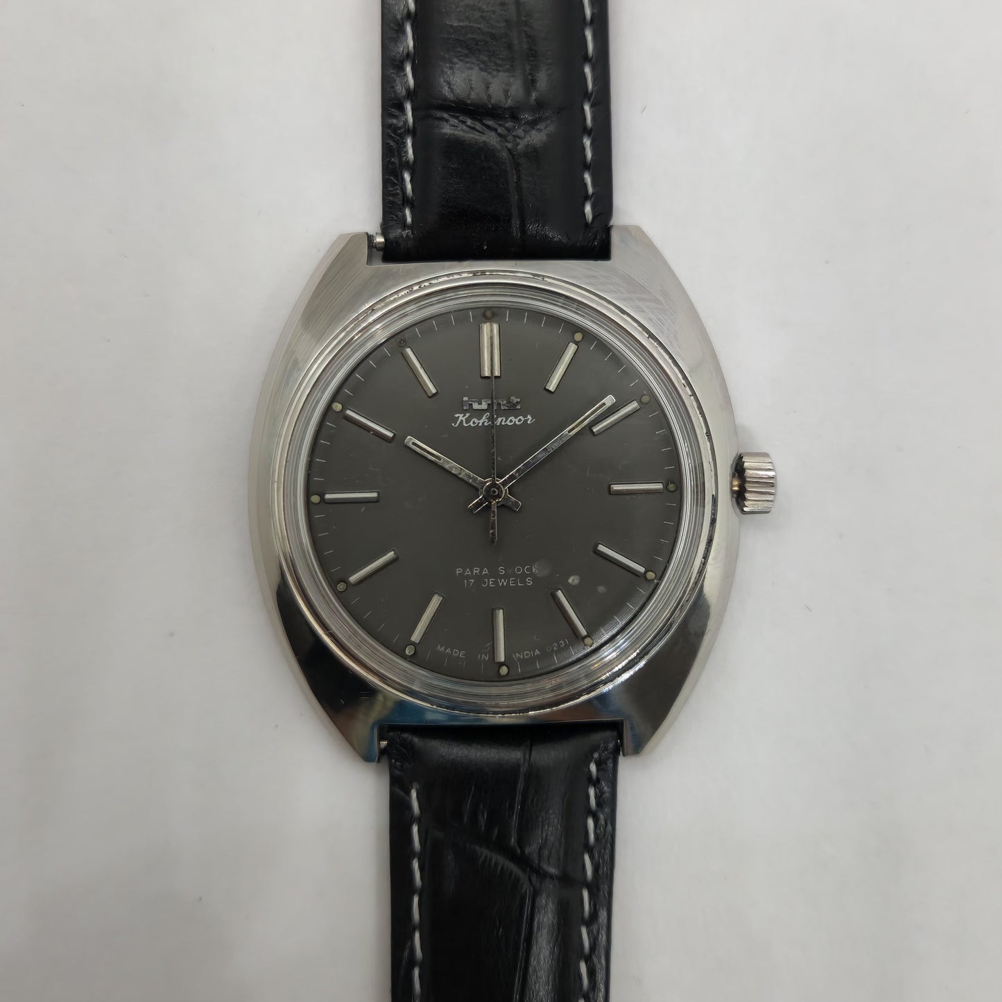 Vintage Original HMT Kohinoor Hand Winding 17 Jewels Black Face Men's Wrist Watch OG245