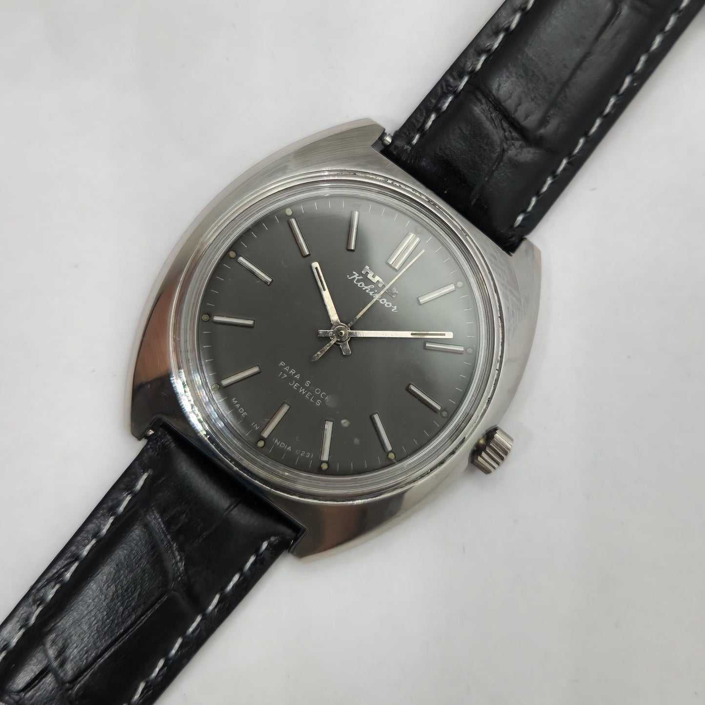 Vintage Original HMT Kohinoor Hand Winding 17 Jewels Black Face Men's Wrist Watch OG245