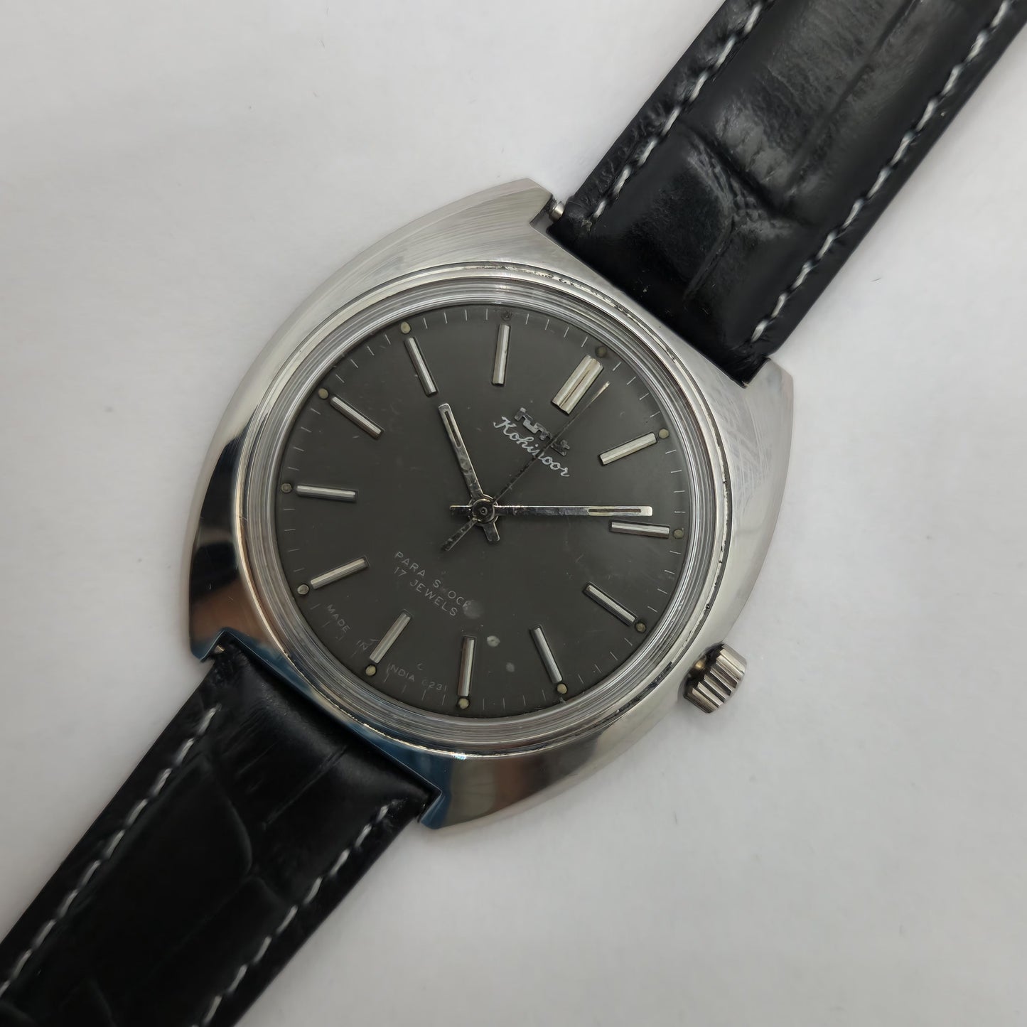 Vintage Original HMT Kohinoor Hand Winding 17 Jewels Black Face Men's Wrist Watch OG245