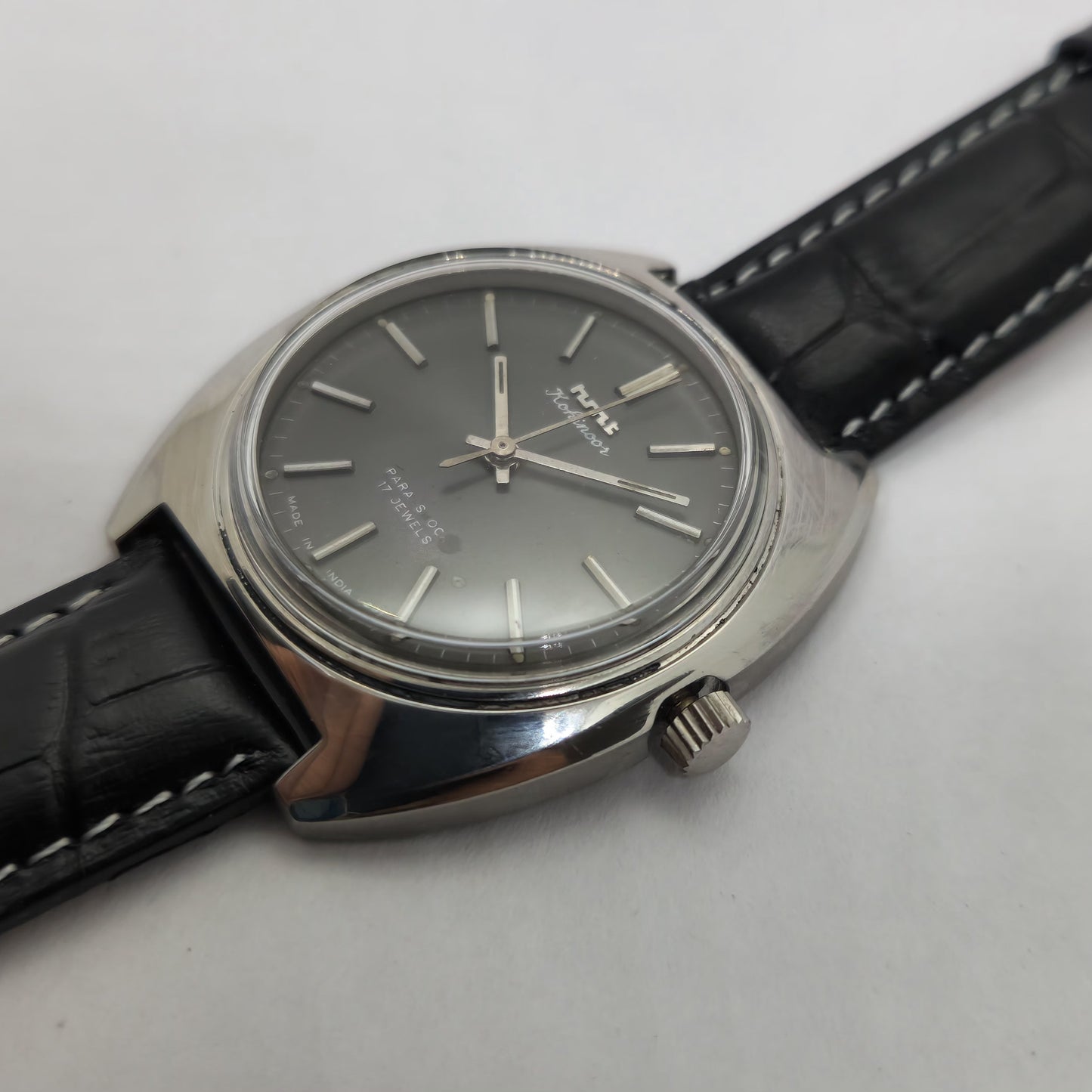 Vintage Original HMT Kohinoor Hand Winding 17 Jewels Black Face Men's Wrist Watch OG245
