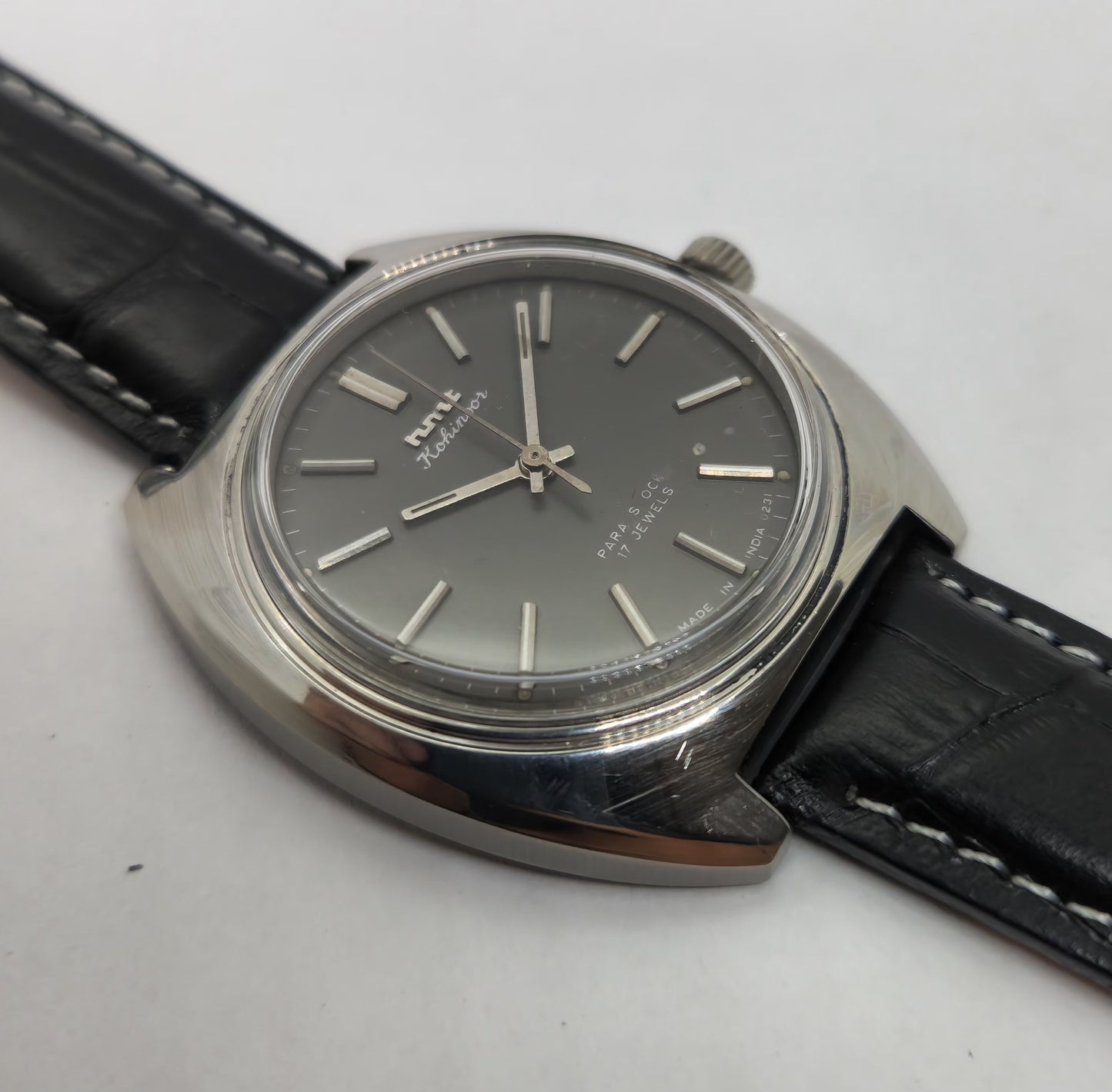 Vintage Original HMT Kohinoor Hand Winding 17 Jewels Black Face Men's Wrist Watch OG245
