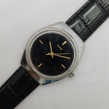 Vintage Original HMT Manas Hand Winding 17 Jewels Black Face Men's Wrist Watch OG249