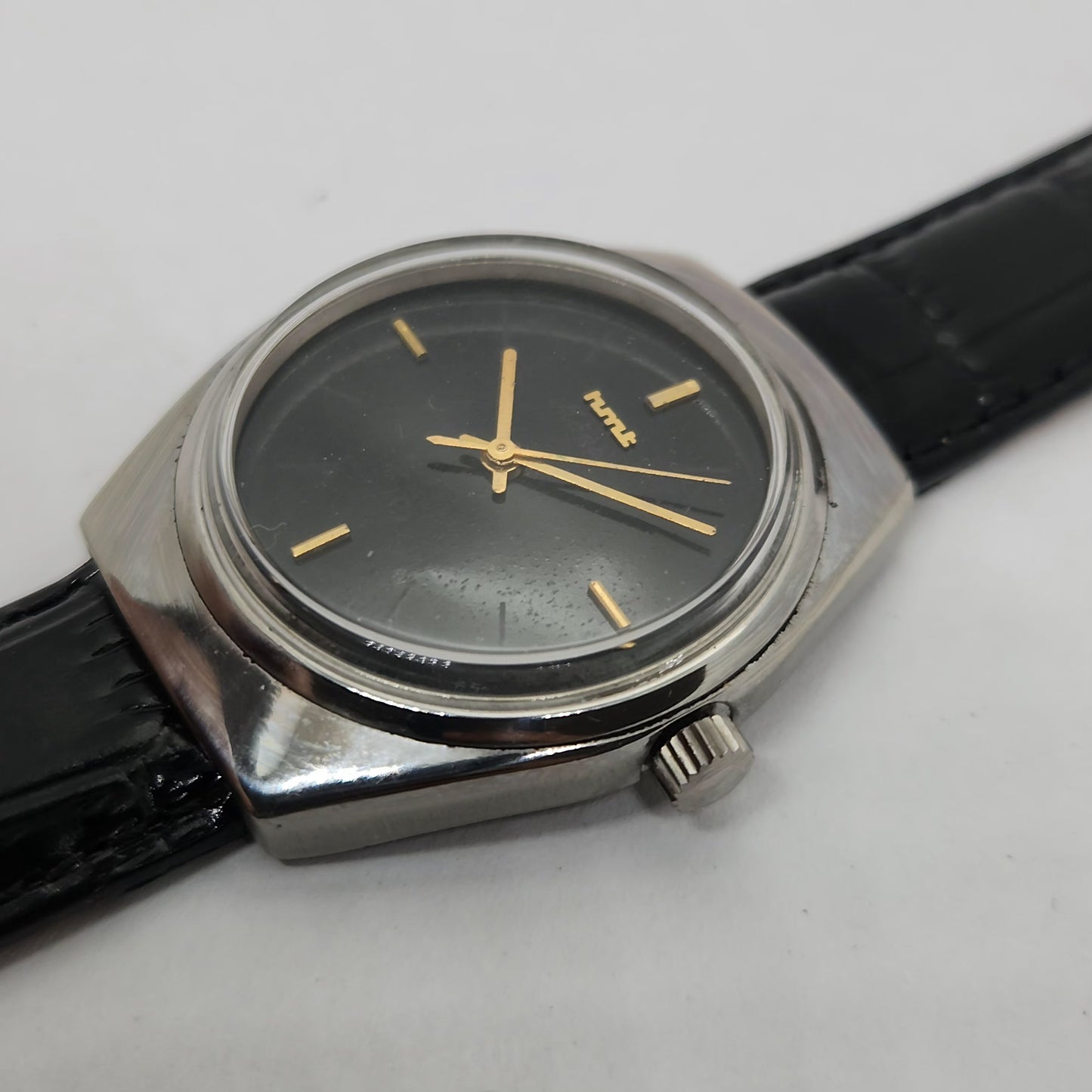 Vintage Original HMT Manas Hand Winding 17 Jewels Black Face Men's Wrist Watch OG249