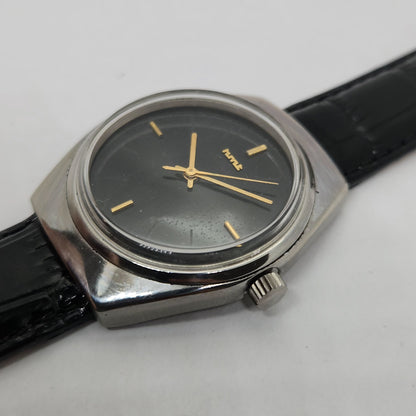 Vintage Original HMT Manas Hand Winding 17 Jewels Black Face Men's Wrist Watch OG249