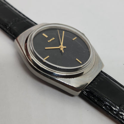 Vintage Original HMT Manas Hand Winding 17 Jewels Black Face Men's Wrist Watch OG249