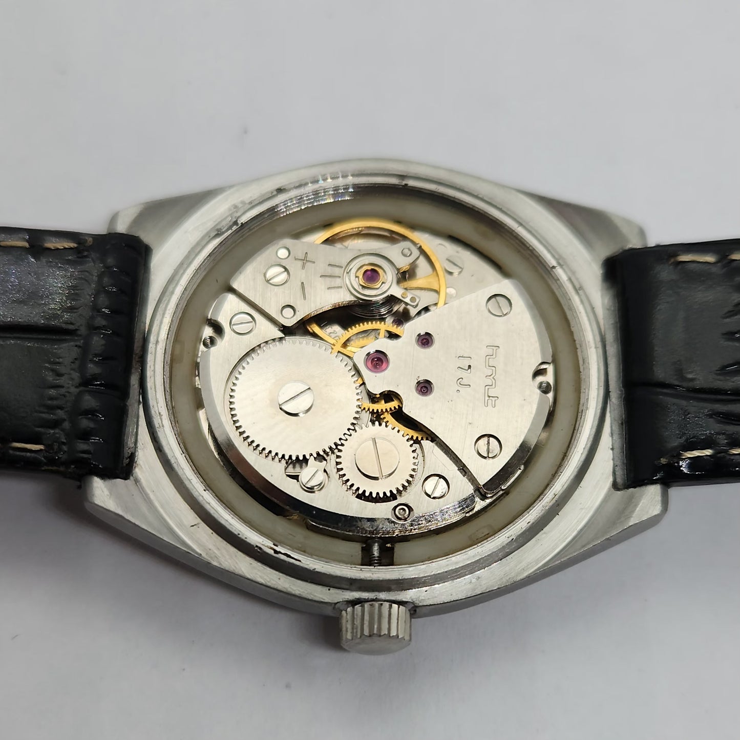 Vintage Original HMT Manas Hand Winding 17 Jewels Black Face Men's Wrist Watch OG249