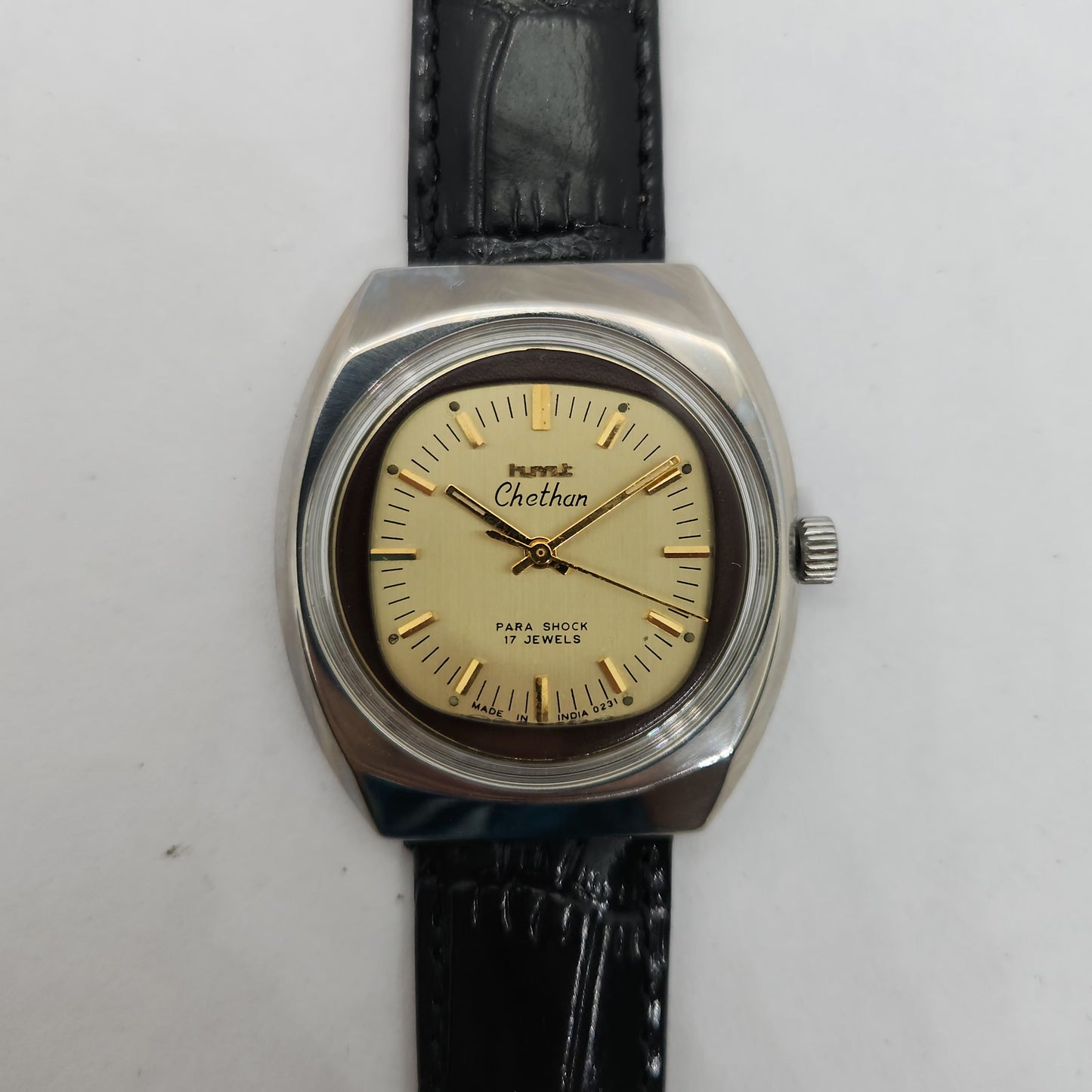 Vintage Original HMT Chethan Hand Winding 17 Jewels Gold Face Men's Wrist Watch OG252
