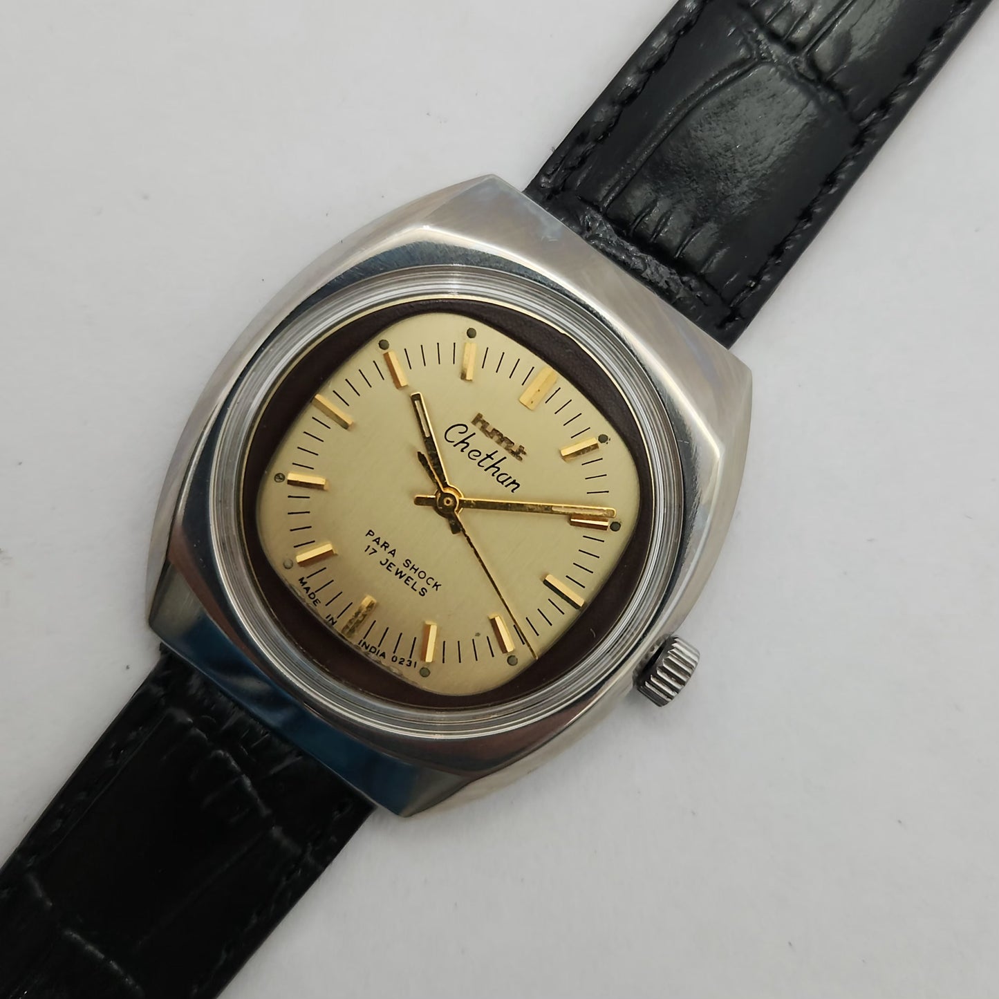 Vintage Original HMT Chethan Hand Winding 17 Jewels Gold Face Men's Wrist Watch OG252