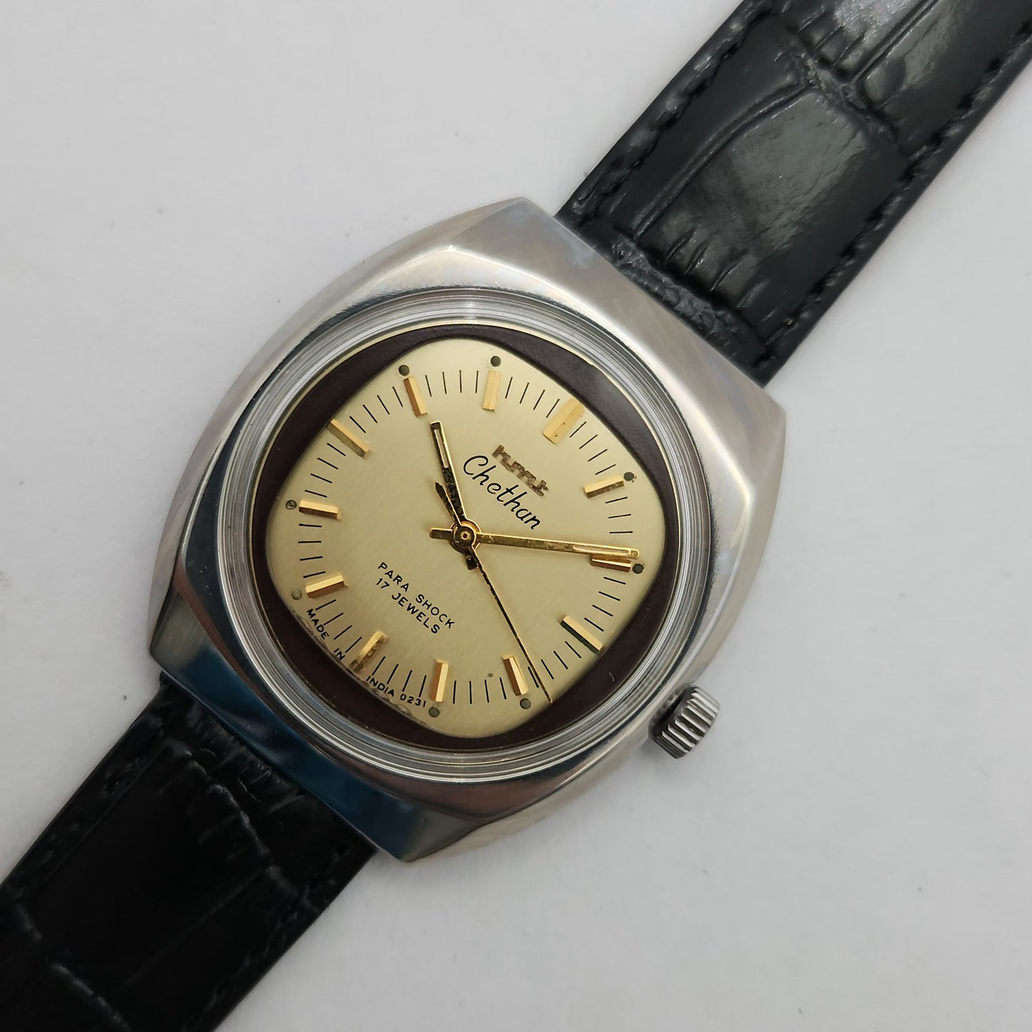 Vintage Original HMT Chethan Hand Winding 17 Jewels Gold Face Men's Wrist Watch OG252