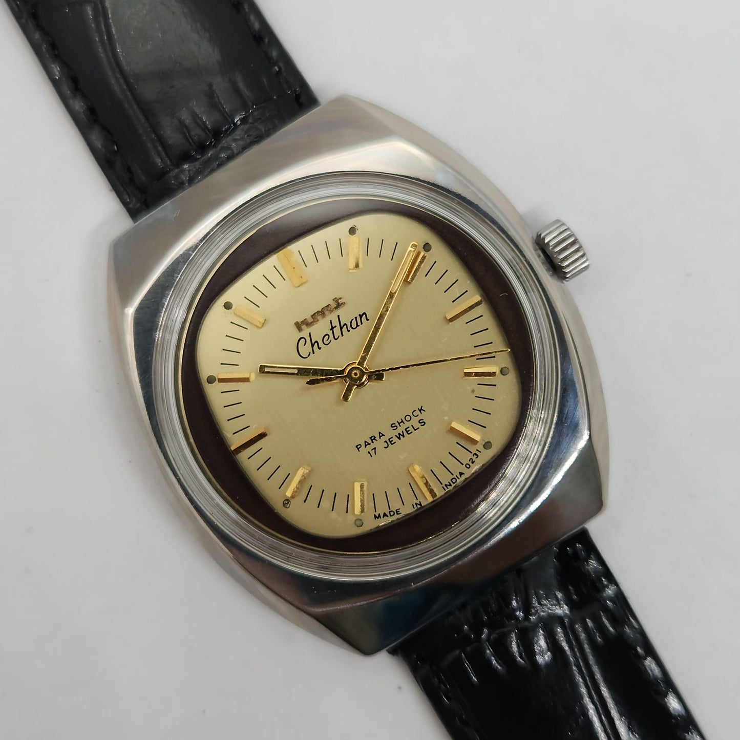 Vintage Original HMT Chethan Hand Winding 17 Jewels Gold Face Men's Wrist Watch OG252
