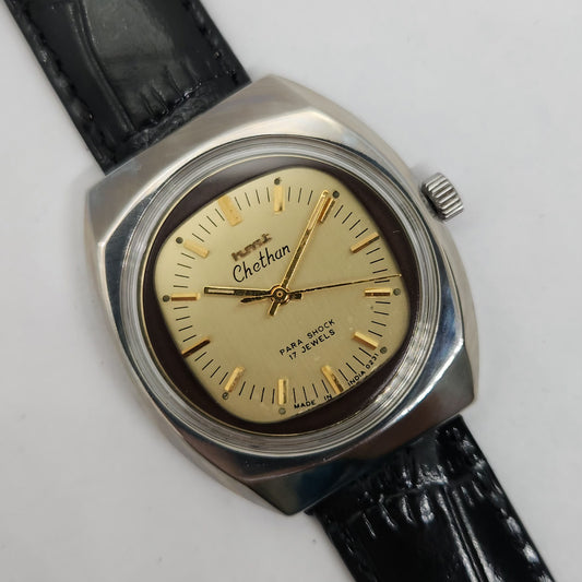 Vintage Original HMT Chethan Hand Winding 17 Jewels Gold Face Men's Wrist Watch OG252